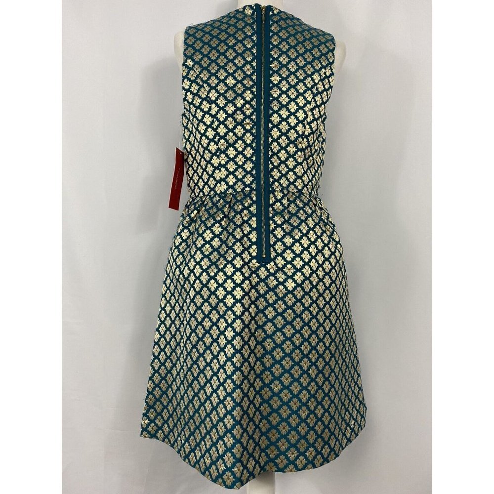 Carmen Marc Valvo Green Dress Gold Flower Women Size 8 $328 - Picture 5 of 5